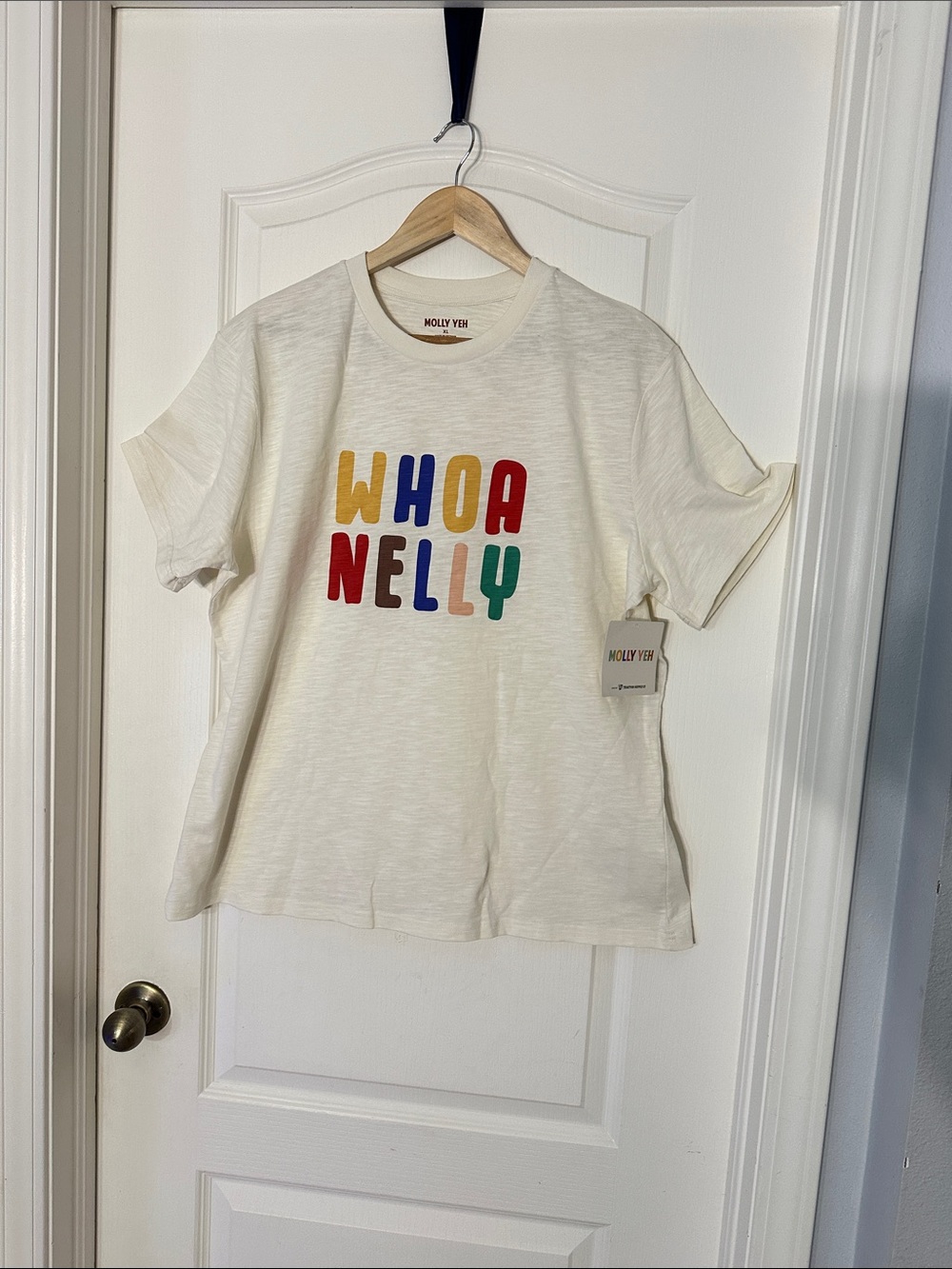 “Whoa Nelly" Cream Graphic Tee - Multicolor Letters